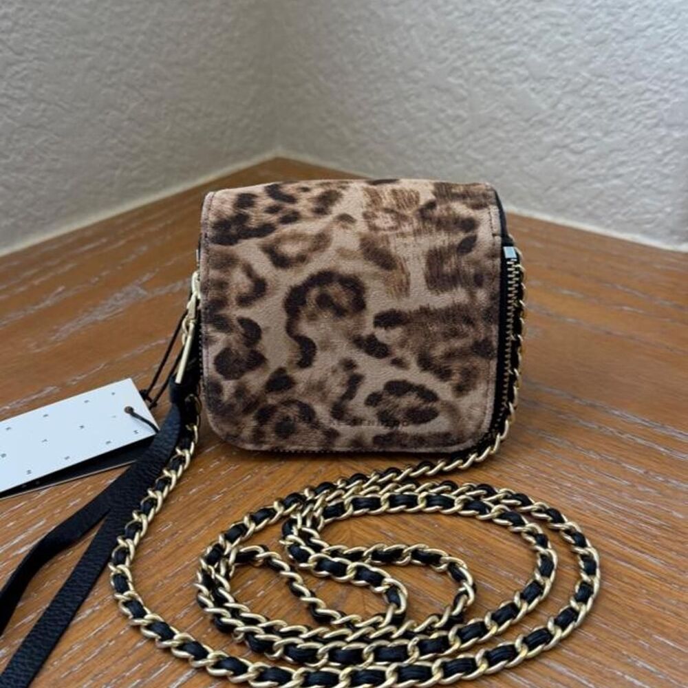 NWT Aimee Kestenberg Moon & Back Novelty Mini Amazon Leopard Chain Crossbody Bag